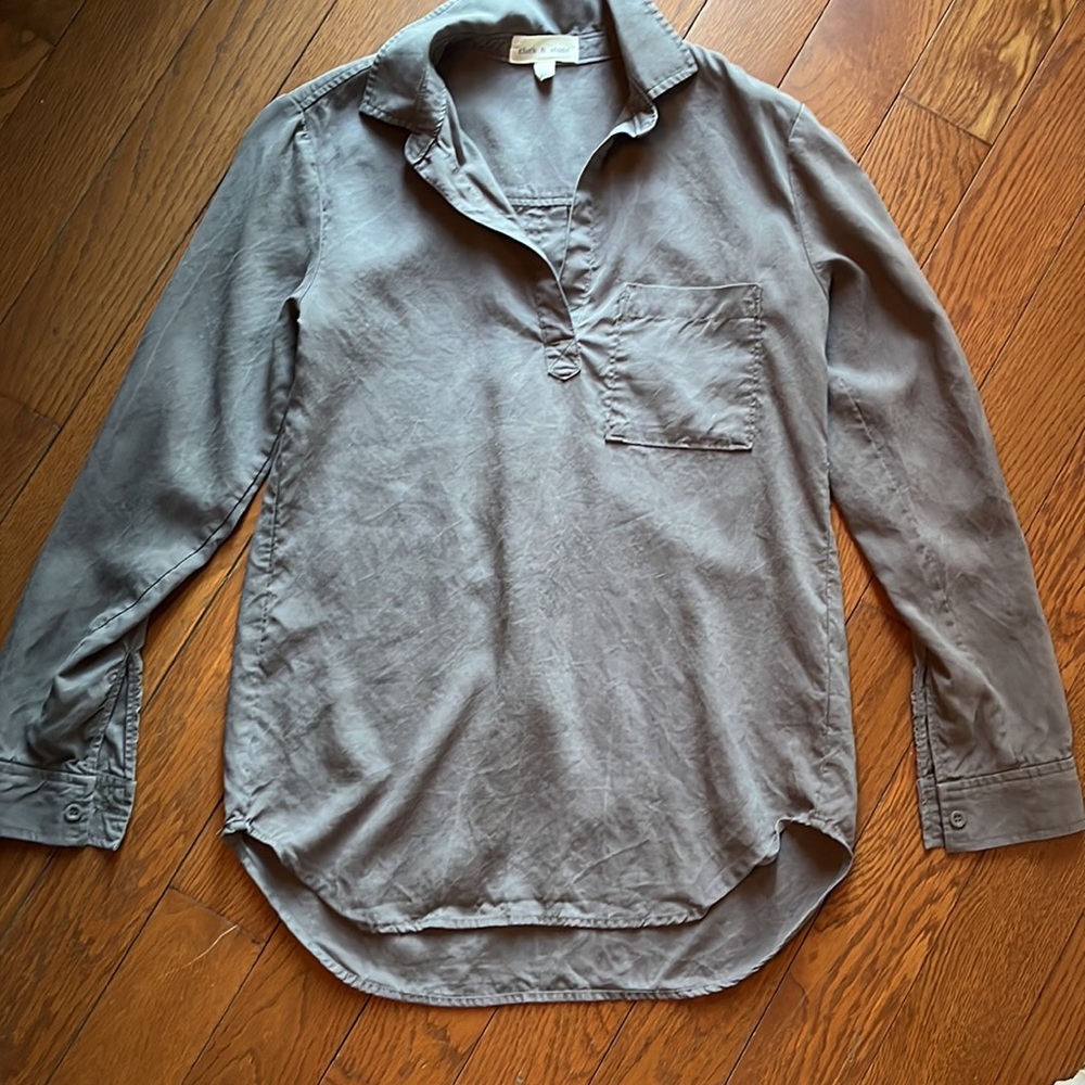 Anthropologie Cloth & stone slate gray oversized long sleeve shirt size XS
